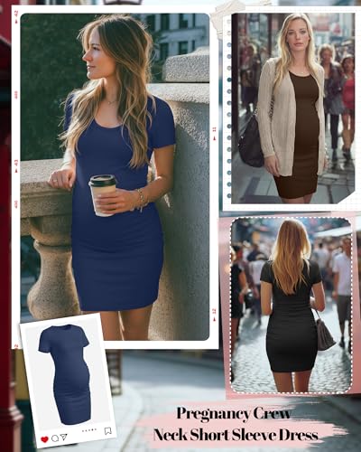 Riyiper 3 Pack Womens Maternity Short Sleeve Dresses - color: Black, Dark Brown, Dark Blue, size: X-Large