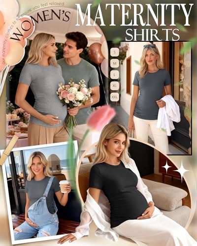 Ficerd 3 Pack Women's Short Sleeve Maternity Shirts - color: Dark Gray, Light Gray, Black, size: Large