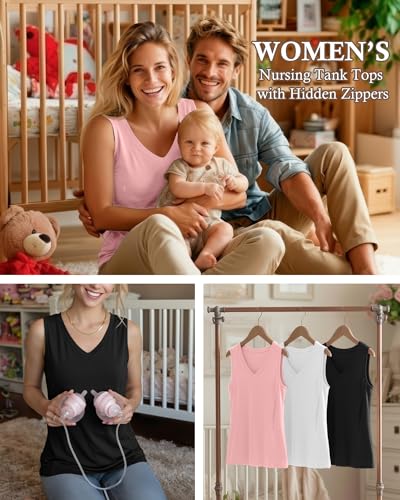 Ficerd 3 Pack Women's Nursing Tank Tops - color: Black, White, Pink, size: X-Large