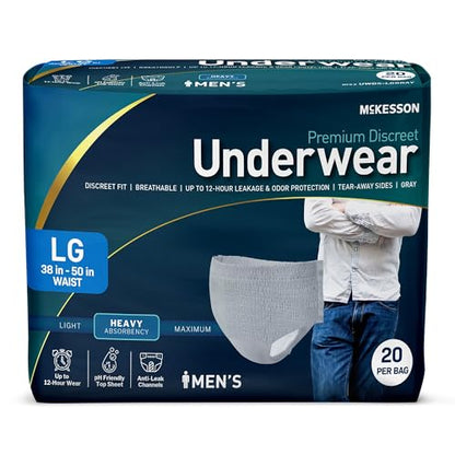 McKesson Discreet Underwear for Men 80 Adult Briefs, Large, 50 in, 20 ct - size: Large