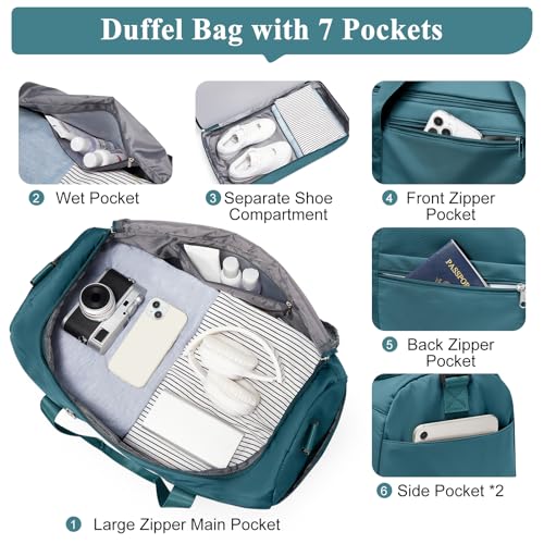 Travel Duffle Bag with Shoe Compartment, XL Weekender Bags for Women - color: A-Peacock Blue, size: Extra Large