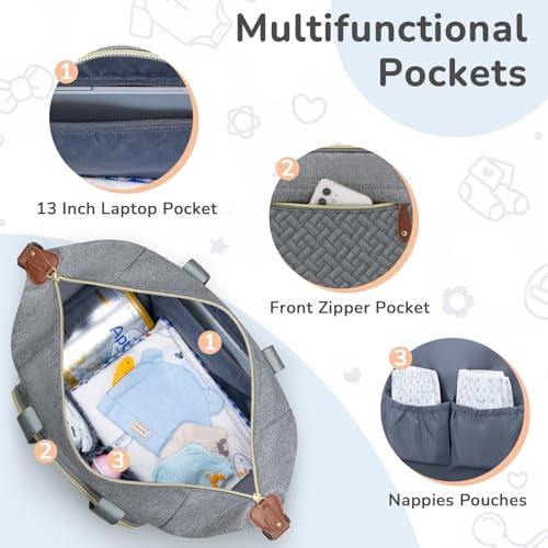 Tenot Diaper Bag Tote, Baby Bags with Pacifier Case Grey - color: Grey, size: Medium