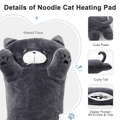Noodle Cat Heating Pad, USB Electric Warm Pillow Gift for Women - color: Grey Noodle Cat Heating Pad