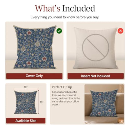 William Morris Fleur de Morris Royal Tapestry Throw Pillow Cover 16 x 16 in - color: Fleur De Morris Royal Blue