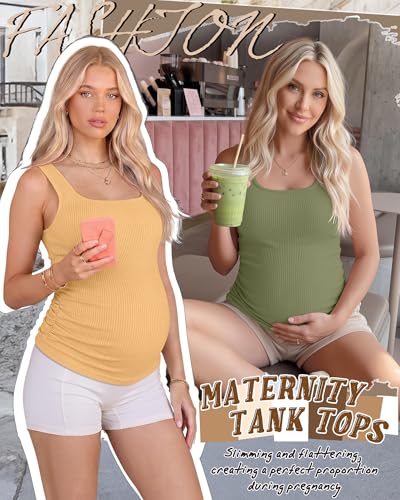 4 Pack Maternity Ribbed Tank Tops - color: Ginger Yellow, Sage Green, Apricot, Black, size: Medium