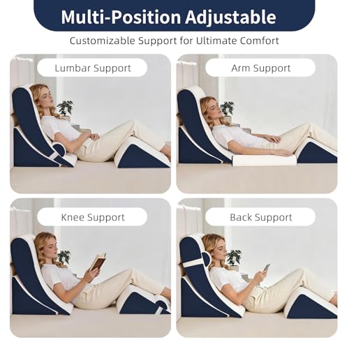 Wedge Pillow Set for After Surgery,White/Navy,4PCS-22 - color: White/Navy, size: 4PCS-22''