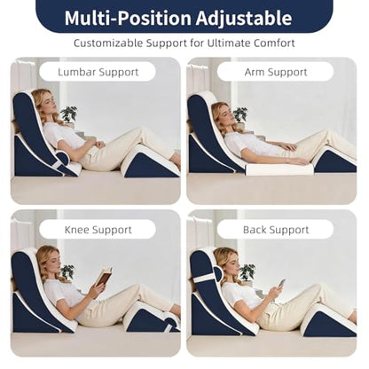 Wedge Pillow Set for After Surgery,White/Navy,4PCS-22 - color: White/Navy, size: 4PCS-22''