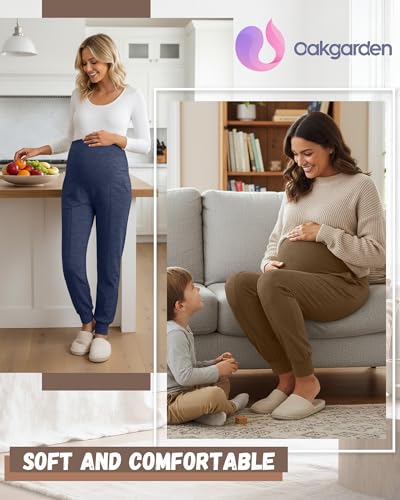 Oakgarden 3 Pack Women's Maternity Pants Over the Belly Joggers - color: Black, Mocha, Haze Blue, size: Medium