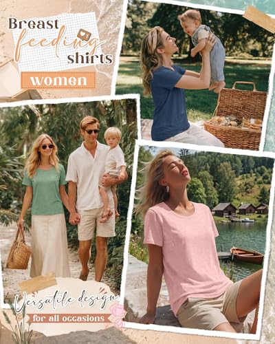 3 Pack Nursing Tops for Women - color: Blue, Light Pink, Light Green, size: Medium
