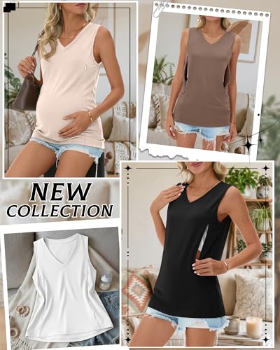 4 Pack Womens Nursing Tank Tops - color: Black, White, Coffee, Cream, size: Large