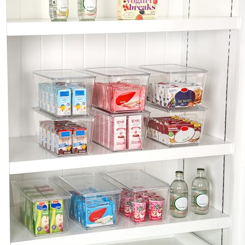 Vtopmart 6 Pack Clear Stackable Storage Bins with Lids and Handles, Medium - size: M(10"L x 6"W x 5"H)