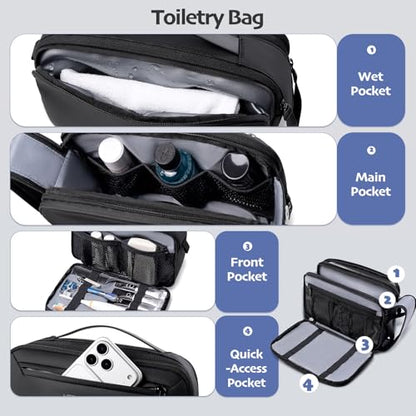 hk Toiletry Bag for Men, 5L Travel Dopp Kit with 180° Lay-Flat Opening