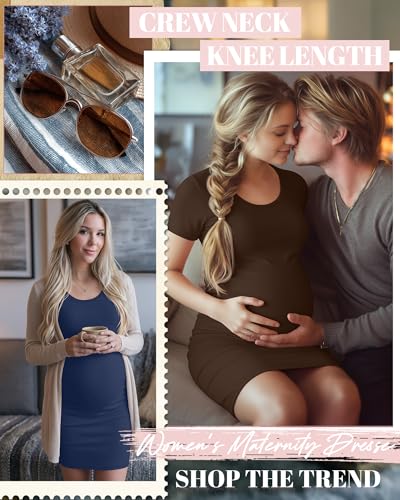 Riyiper 3 Pack Womens Maternity Short Sleeve Dresses - color: Black, Dark Brown, Dark Blue, size: Medium