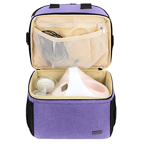 Teamoy Double Layer Breast Pump Tote Bag with Cooler Compartment, Purple - color: Purple