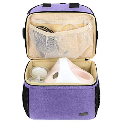 Teamoy Double Layer Breast Pump Tote Bag with Cooler Compartment, Purple - color: Purple