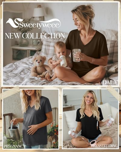 3 Pack Women's Nursing Tops Hidden Zipper - color: Black, Dark Gray, Coffee, size: Small