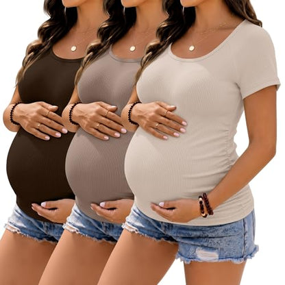 3 Pack Women's Maternity Tops - color: Milk Apricot, Light Coffee, Coffee, size: Small