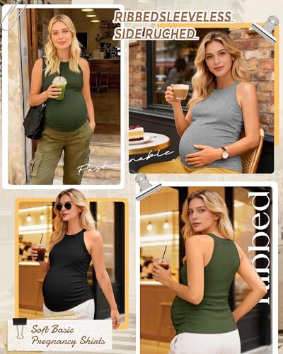 3 Pack Women's Maternity Tank Tops - color: Black, Light Gray, Army Green, size: Large