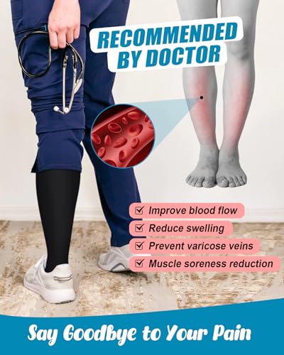 6 Pairs Compression Socks for Women & Men 15-20mmHg Knee High Socks - color: 12 - Black, size: Small-Medium
