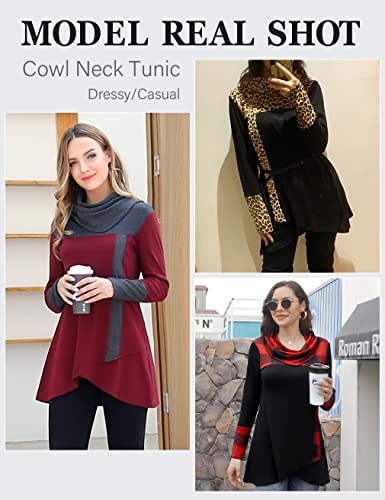 Furnex Women's Long Sleeve Cowl Neck Tunic Top Casual Pullover Sweatshirt - color: Coffee, size: X-Large