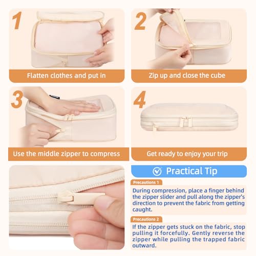 BAGAIL 4 Set/6 Set/8 Set Compression Packing Cubes Travel Accessories Expandable Packing Organizers (Square Mesh, 05-Cream) - color: 05-Cream, style: Square Mesh