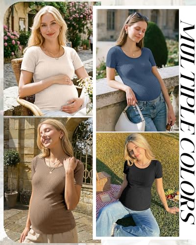 Oakgarden 4 Pack Women's Maternity Shirts - color: Haze Blue, Khaki, Apricot, Black, size: Medium