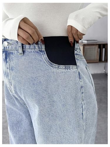MakeMeChic Women's Maternity Jeans Loose Fit Over The Belly Pants - color: Light Wash, size: Medium