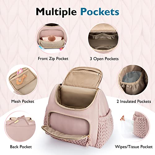 mommore Diaper Bag Backpack, Stylish Mini Travel Bag with Changing Pad - color: Pink, size: Small