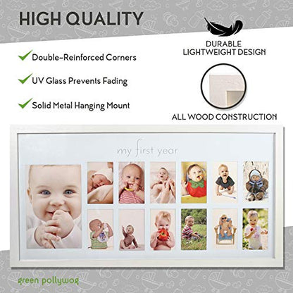 Green Pollywog Baby's First Year Collage Picture Frame, White - color: Baby First Year