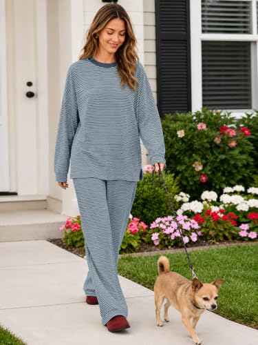 Sexyasasii Women's 2 Piece Striped Lounge Set Maternity Pajama Sets - color: Dark Blue, size: Medium