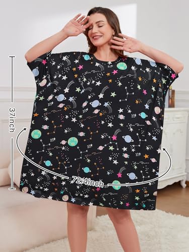 CRIPOM Plus Size Moo Moos for Women Oversized Sleep Shirts with Pockets - color: Star Universe