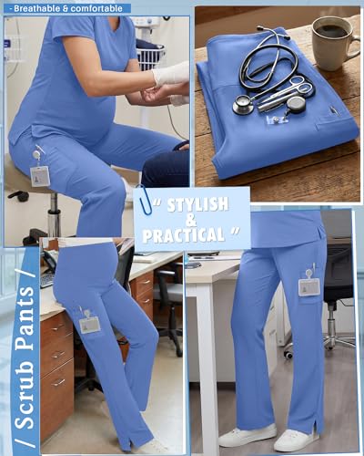 Women's Maternity Scrub Pants - color: Light Blue, size: Large
