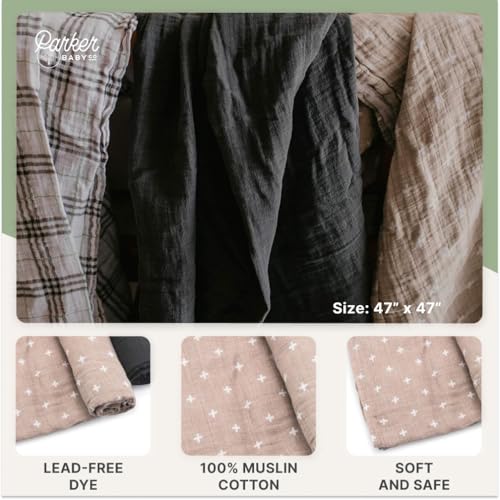 Parker Baby Co. Soft Muslin Baby Swaddle Blankets, 3 Pack - Classic Set - color: Classics