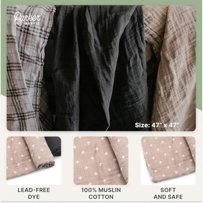 Parker Baby Co. Soft Muslin Baby Swaddle Blankets, 3 Pack - Classic Set - color: Classics