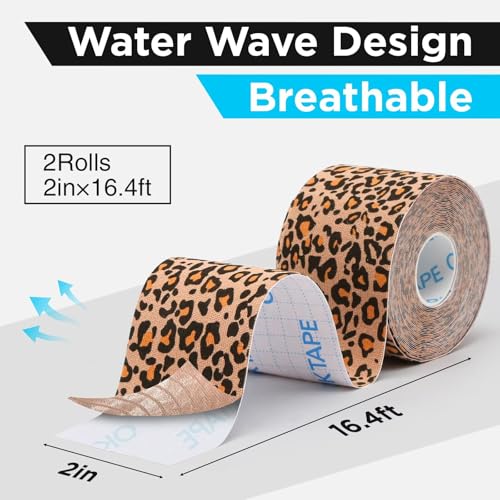 OK TAPE Kinesiology Tape Hypoallergenic Uncut 2 Rolls, 2inx16.4ft - color: Cheetah