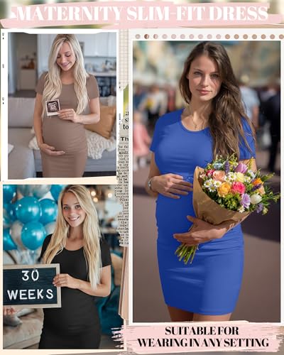 Riyiper 3 Pack Womens Maternity Short Sleeve Dresses - color: Black, Blue, Light Brown, size: Small