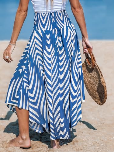 CUPSHE Women's Smocked High Waist Irregular Hem Beach Midi Skirt - color: Blue, size: Medium
