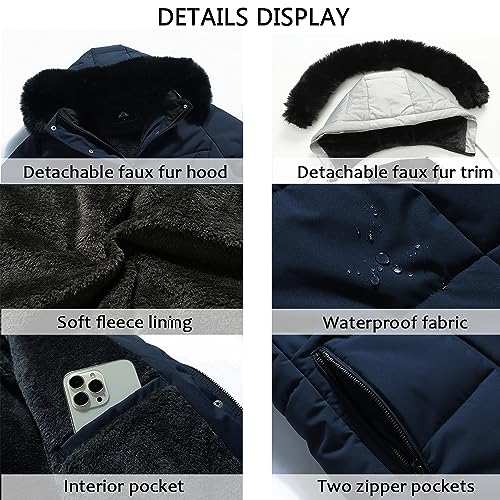 MOERDENG Women's Warm Winter Puffer Coat Waterproof Long Down Jacket - color: Navy, size: Medium