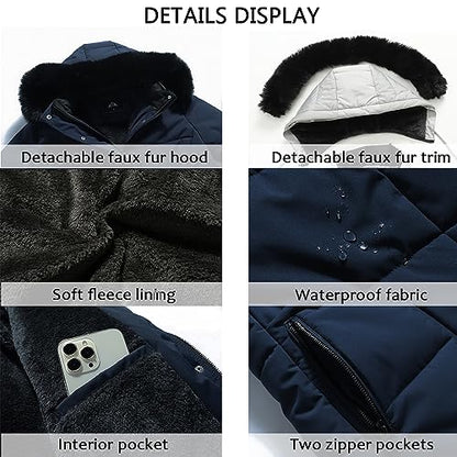 MOERDENG Women's Warm Winter Puffer Coat Waterproof Long Down Jacket - color: Navy, size: Medium