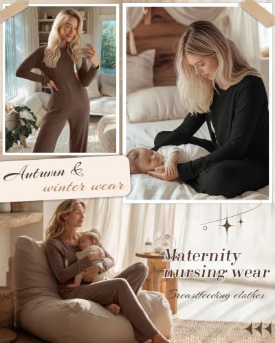 2 Pack Maternity Nursing Pajamas Set - color: Coffee, Black, size: Medium