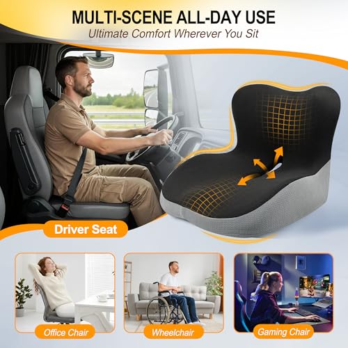 Allaboutsla Car Seat Cushion with Lumbar Support Pillow, Car Back Support - color: Black&grey