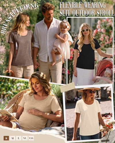 Ficerd 4 Pack Women's Maternity Nursing Shirts - color: Cream, Light Camel, Coffee, Black, size: XX-Large