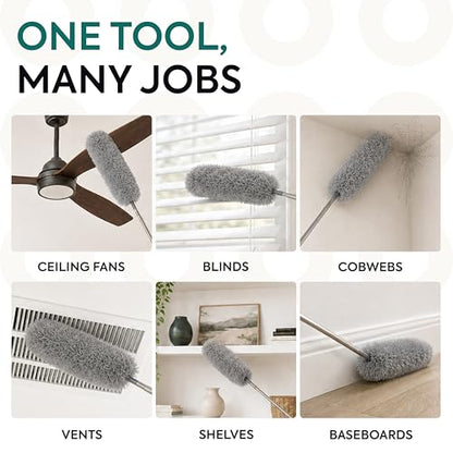 Gütewerk Cobweb Duster with 100" Extension Pole, 360° Bendable, Green - color: Gray, size: up to 100 inch