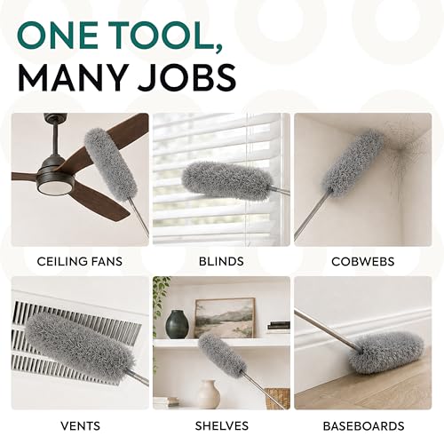 Gütewerk Extendable Microfiber Duster, 360° Bendable Head, 55 Inch Grey - color: Gray, size: up to 55 inch
