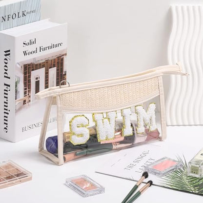 Etercycle Clear Makeup Bag SWIM Pouch, Small Boho Straw Travel Beach Bag - style: Swim