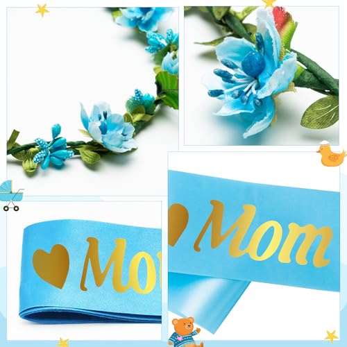 Blue and Gold Mom to Be Sash Kit for Baby Shower Decoration Keepsake