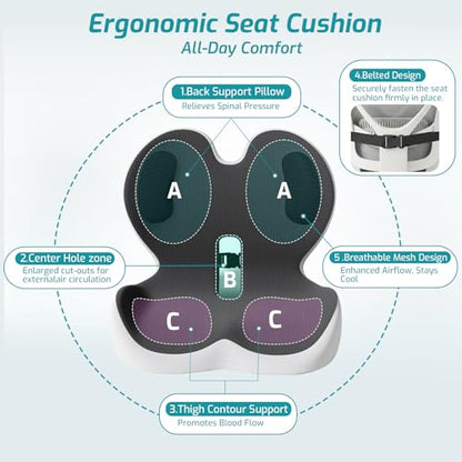 Trucker Seat Cushion, Thick Car Seat Cushions with Lumbar Support Pillow - color: Black Lg