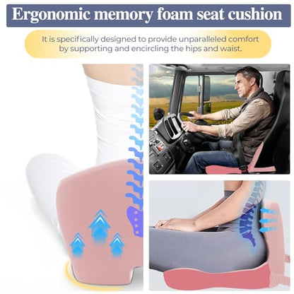 Car Seat Cushion with Lumbar Support Pillow, Seat Cushion for Driving - color: Pink