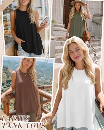 4 Pack Nursing Breastfeeding Tank Tops - color: Gray Green, Coffee, White, Black, size: Small