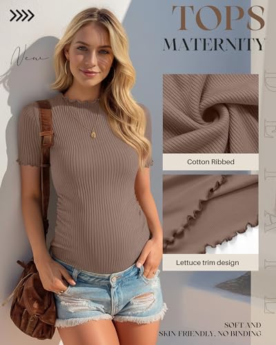 3 Pack Women's Ribbed Maternity Tops - color: Coffee, White, Black, size: X-Large